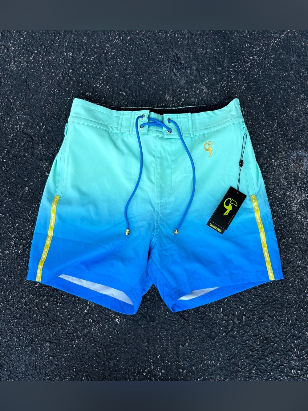 Tucann Swim Trunks Mens Large Faded Ocean Blue Lined Board Shorts 5" New W Tags